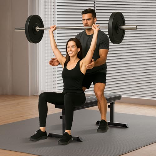 Black Flat weight Bench, Bench workout, Easy Assembly for Training Bench Press with adjustable height