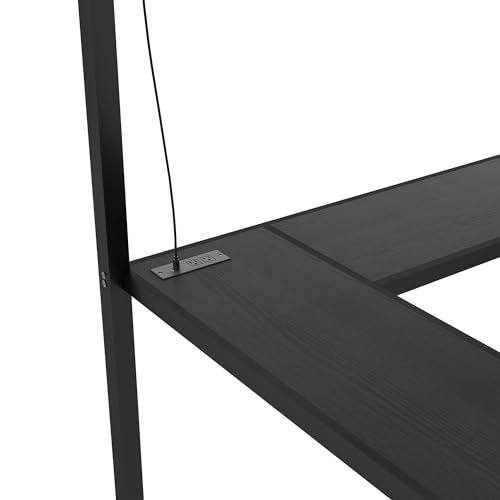 Bellemave Full Size Metal Loft Bed with L Shaped Desk and Wardrobe, Heavy Duty Loft Bed Frame with Storage Stairs