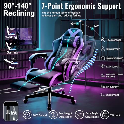Gaming Chair,Ergonomic Massage Computer Office Desk Chair with Footrest,Pocket Spring Cushion