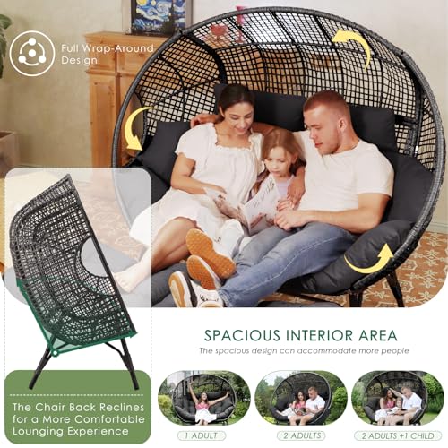 NICESOUL Stationary Egg Chair Indoor Outdoor Wicker Oversized Thick Cushions Egg Shaped Loveseat Chair