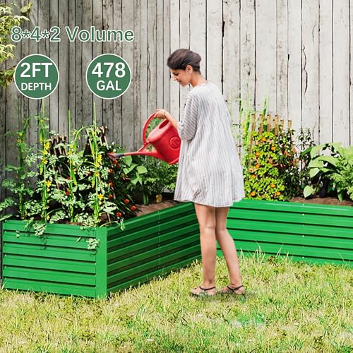 FOOWIN 2pcs 8x4x2ft Galvanized Raised Garden Bed, Planter Raised Garden Boxes Outdoor, Large Metal Raised Beds for Gardening