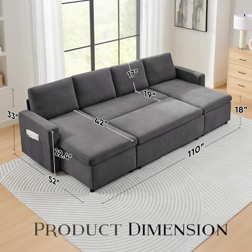 55" 3-in-1 Convertible Sleeper Sofa Bed with Adjustable Backrest - Soft Chenille Futon Couch for Living Room, Office & Apartment, Beige