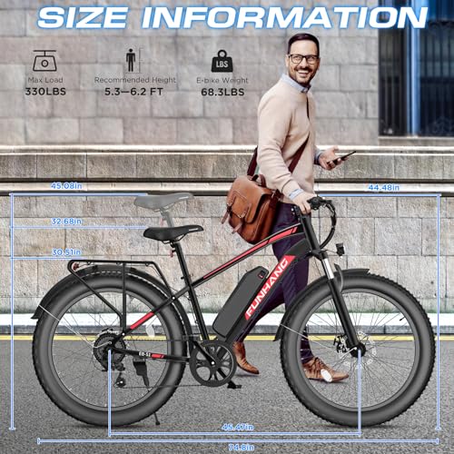 Electric Bike for Adults, 1000W Peak Ebike, 25MPH 60Miles Electric Mountain Bike, 26" Fat Tire Electric Bicycle with 48V 13AH Battery, Rear Rack