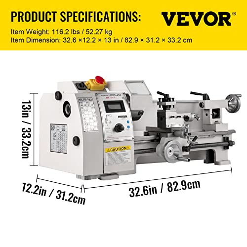 VEVOR Mini Metal Lathe - 8"x14", Variable Speed 2250 PRM, 650W Precision Lathe for Various Metal Types