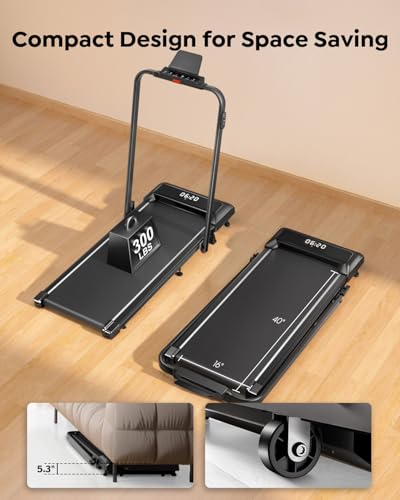 Walking Pad Treadmill with Incline, 2 in 1 Foldable Treadmills for Home Small Office, 300lbs Portable Compact Under Desk Treadmill with App