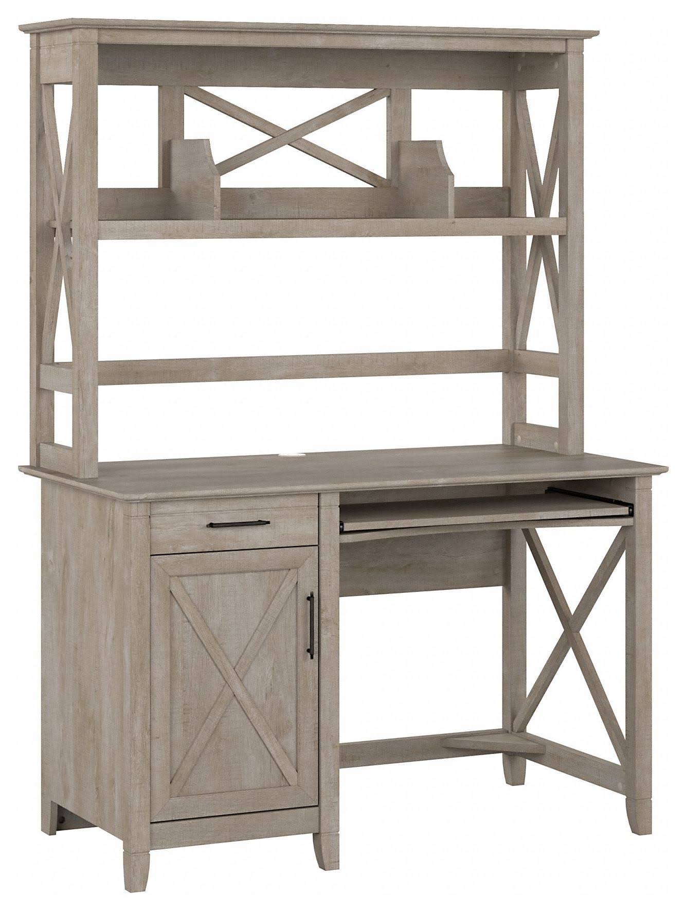 Bush Key West 48W Small Computer Desk with Hutch in Washed Gray - Engineered Wood