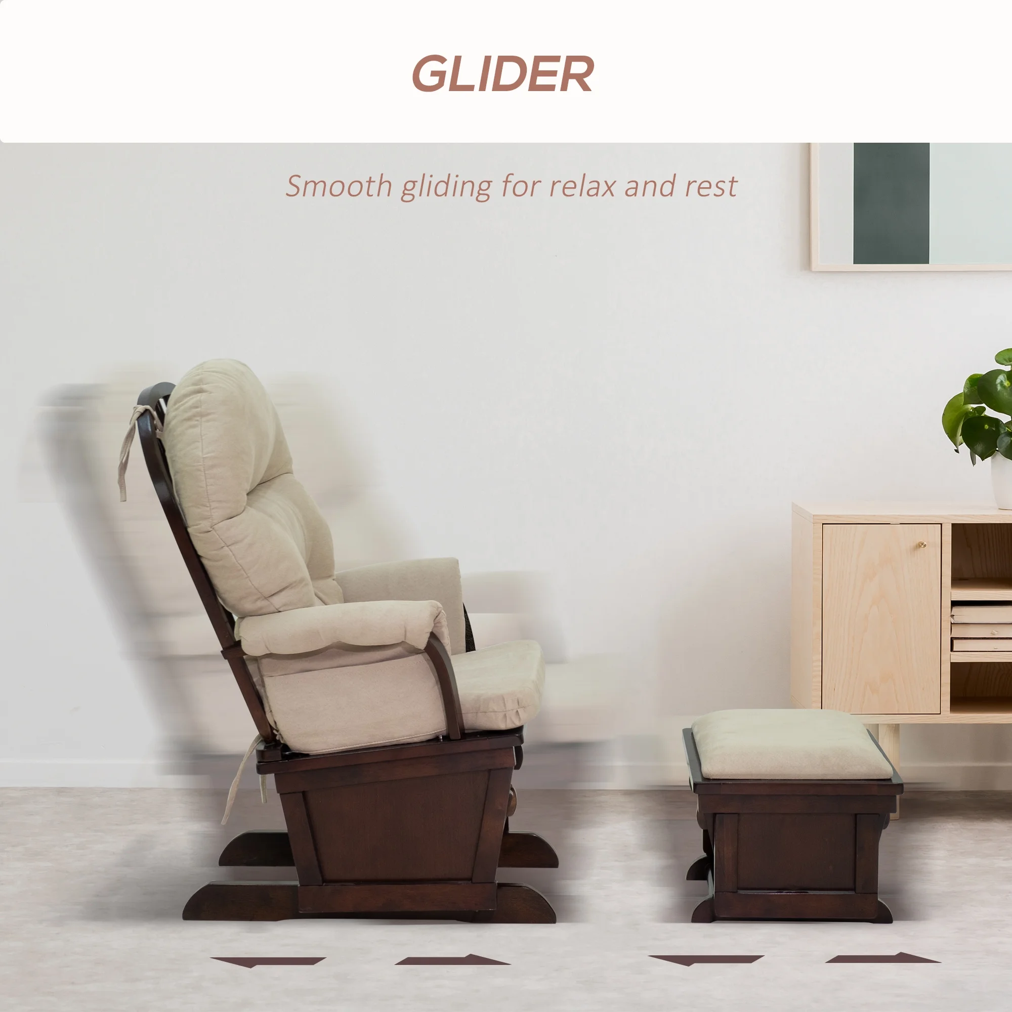 CoSoTower Nursery Glider Rocking Chair with Ottoman, Thick Padded Cushion Seating and Wood Base, Cream White