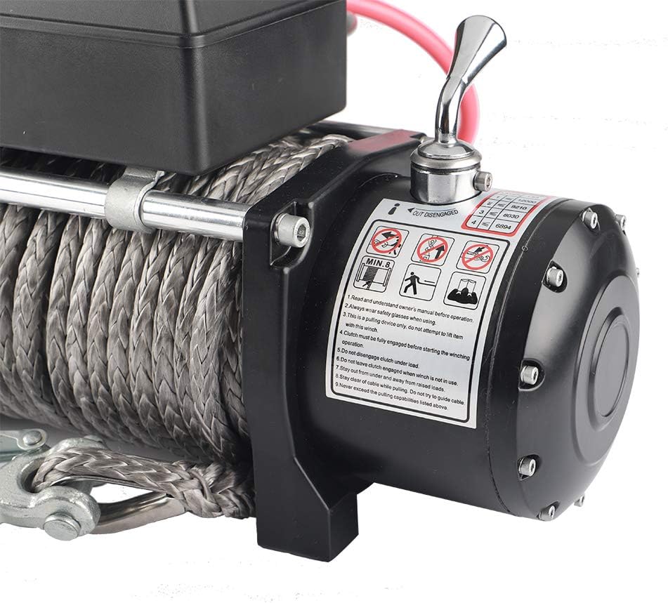 12V DC Winch with Synthetic Rope: 9.5MM X 28M(3/8"-91.86'), 6 Ton (12,000 lb) Pulling Capacity