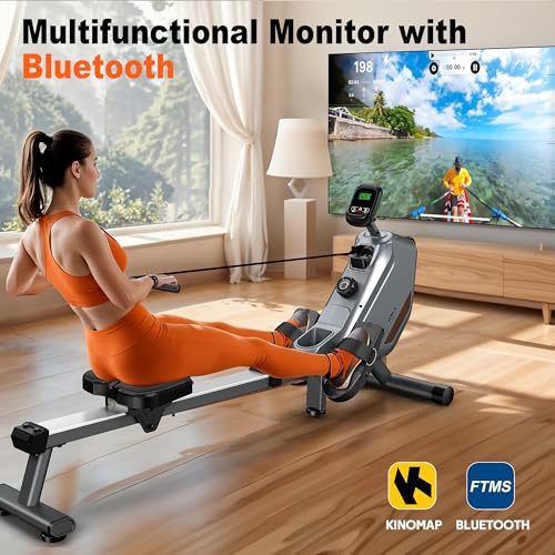 Rowing Machines for Home: 16 Levels Quiet Magnetic Rowing Machine - Bluetooth Rower App Compatible, 360lb Weight Capacity 2025NEW