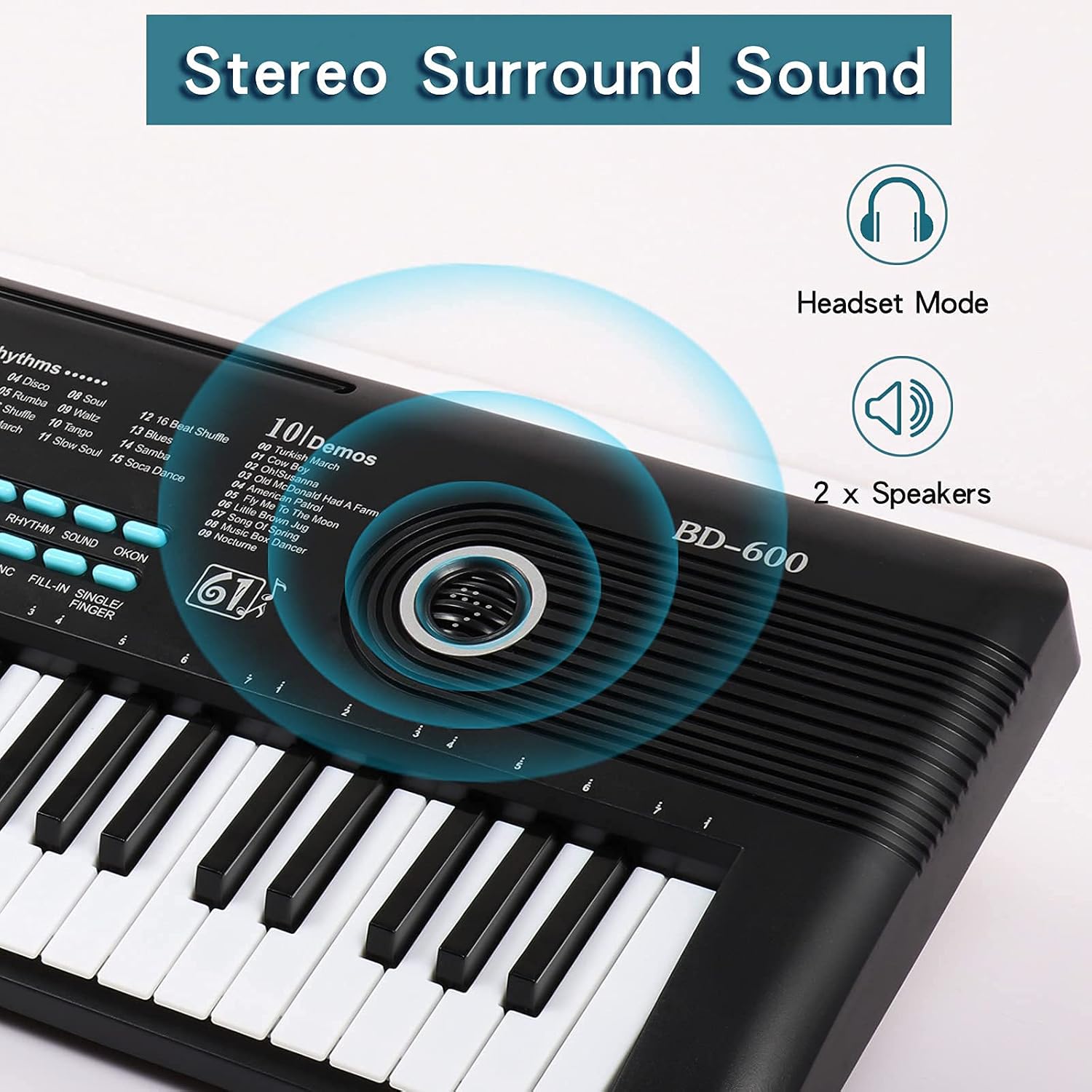 61 Keys Keyboard Piano, Electronic Digital Piano with Built-In Speaker Microphone