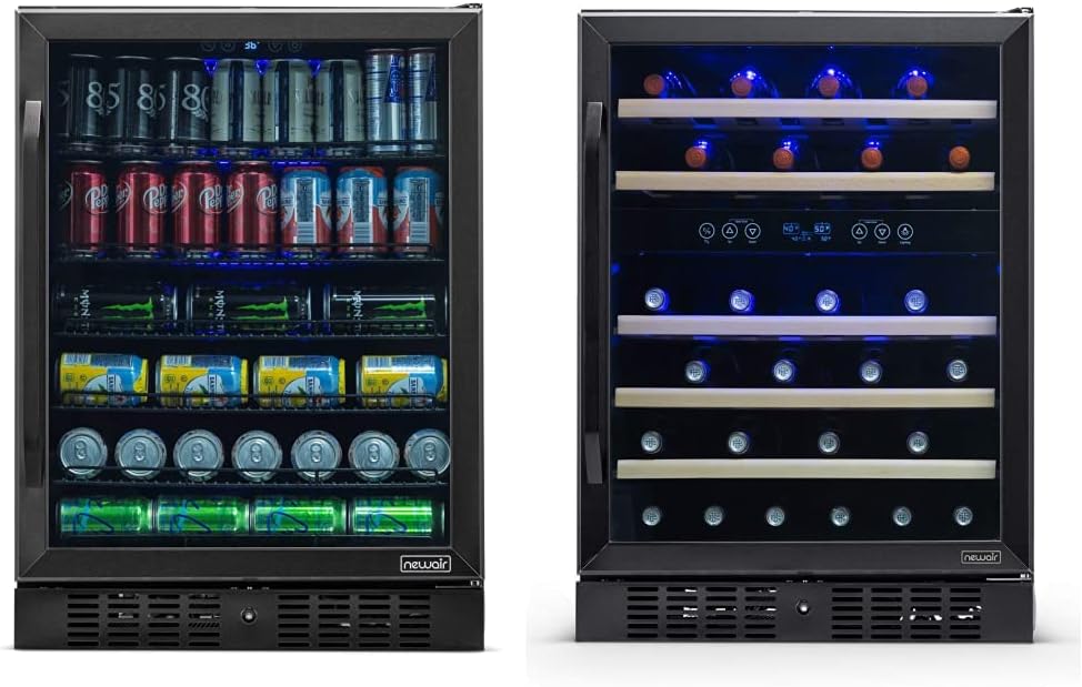 NewAir Beverage Refrigerator Built In Cooler with 177 Can Capacity Soda Beer Fridge, NBC177BS00, Black Stainless Steel