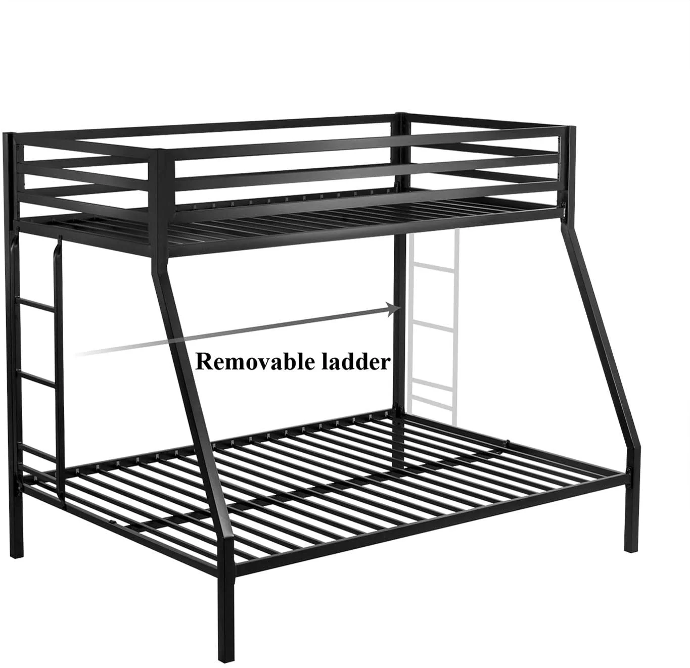 Allewie Twin Over Full Metal Bunk Bed with Removable Stairs & Full-Length Guardrail, Black