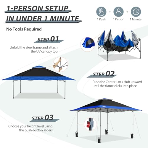 EAGLE PEAK 13x13 Straight Leg Pop Up Canopy Tent Instant Outdoor Canopy Easy Single Person Set up Folding Shelter w/Auto Extending Eaves 169 Square