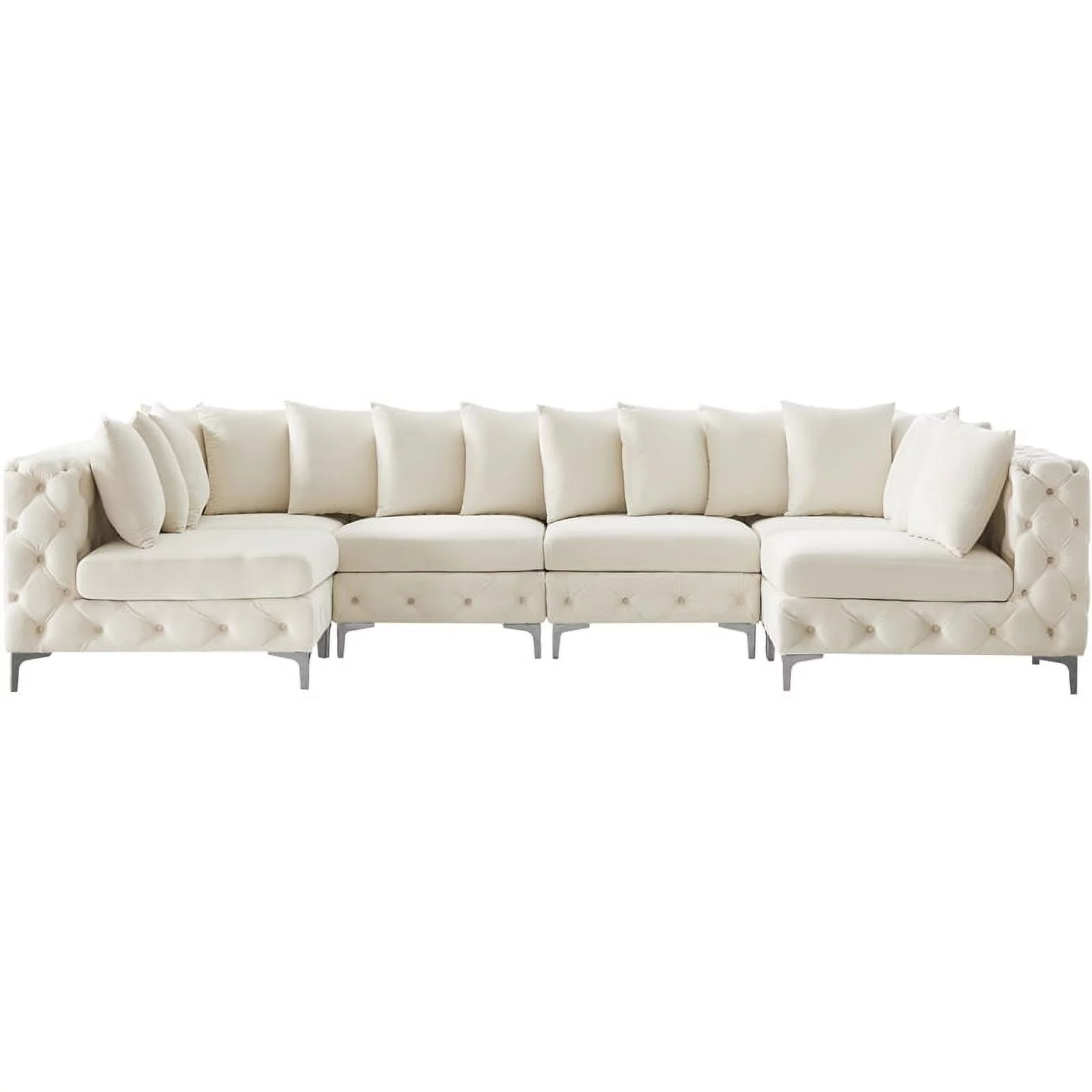 Maklaine Modern / Contemporary Cream Velvet Modular Sectional