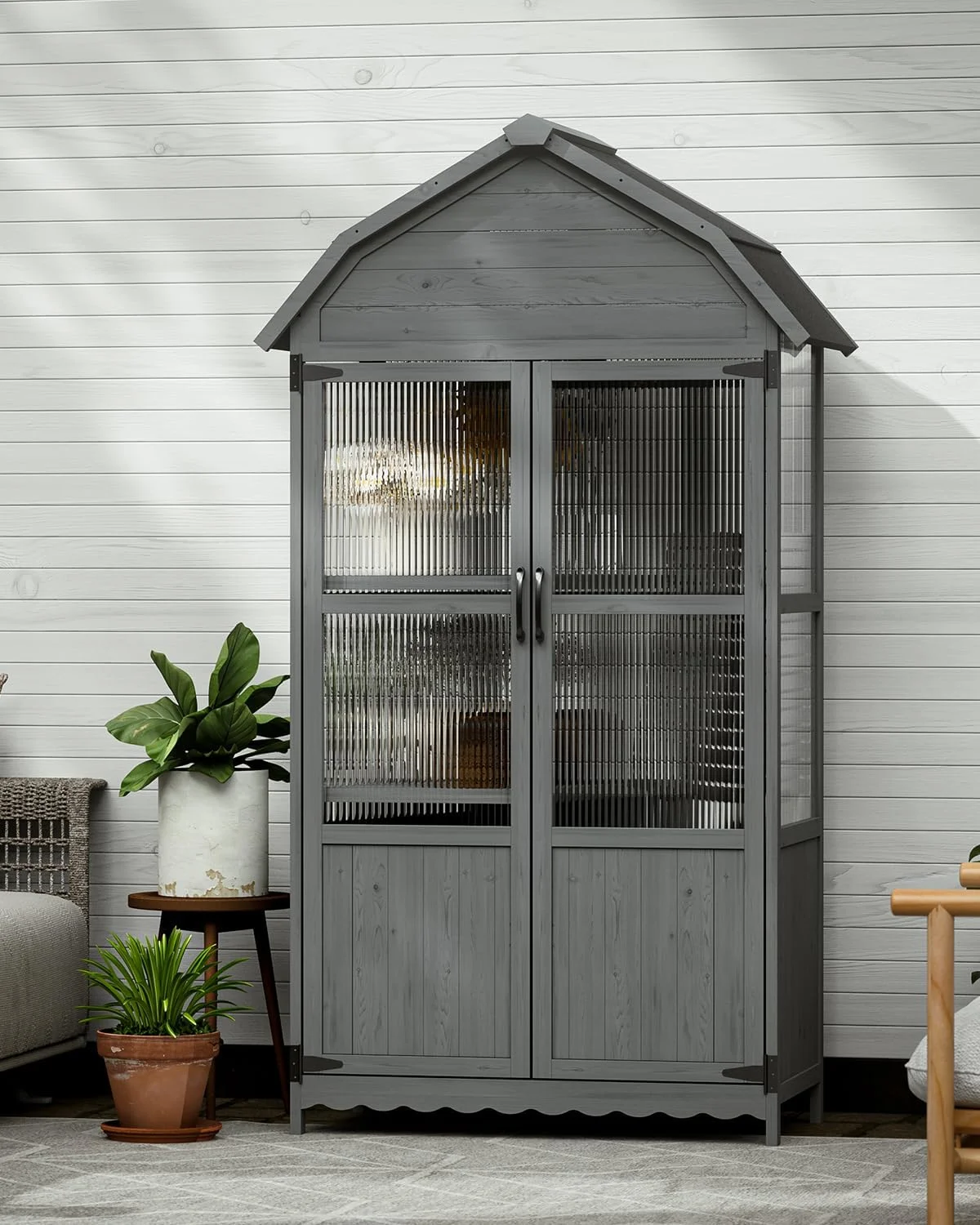 Oarlike Wooden Outdoor Storage Cabinet, 71" Weatherproof Garden Shed with Shelves, Waterproof Roof, Tool Storage for Patio/Backyard/Lawn/Pool