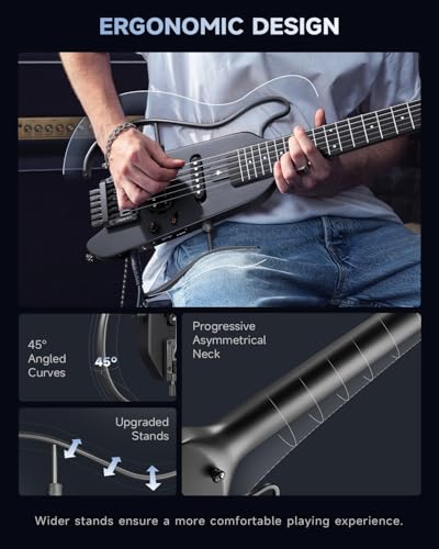 Donner HUSH-X Electric Guitar Kit - Featherlight Travel Guitar with Easy Assemble Stands, Great for Travel and Practice, Mahogany Solid Body, Gig Bag