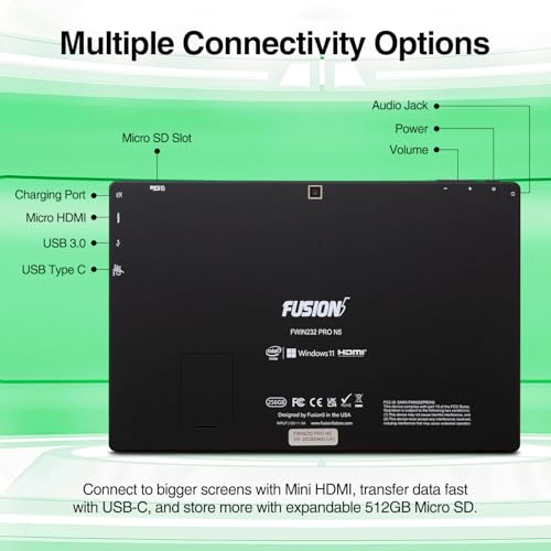 Fusion5 10.1" Windows 11 Professional Tablet PC - Intel 13th Gen - Full HD Windows Tablet Computer - 8GB RAM, 256GB SSD Storage, Quad-Core CPU