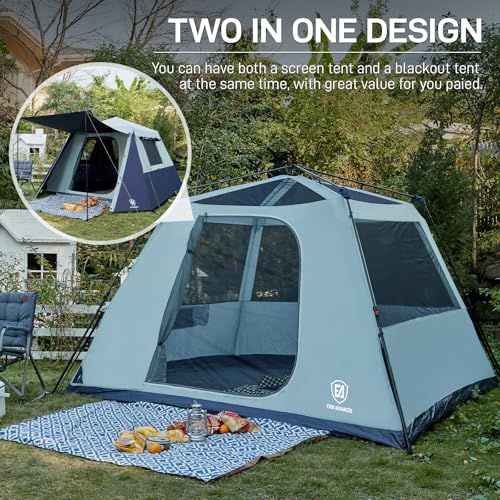 EVER ADVANCED Blackout 6 Person Camping Tent, Instant Cabin Tent for Family with Vestibule and Large Mesh Windows, 60s Easy Setup, Double Layer