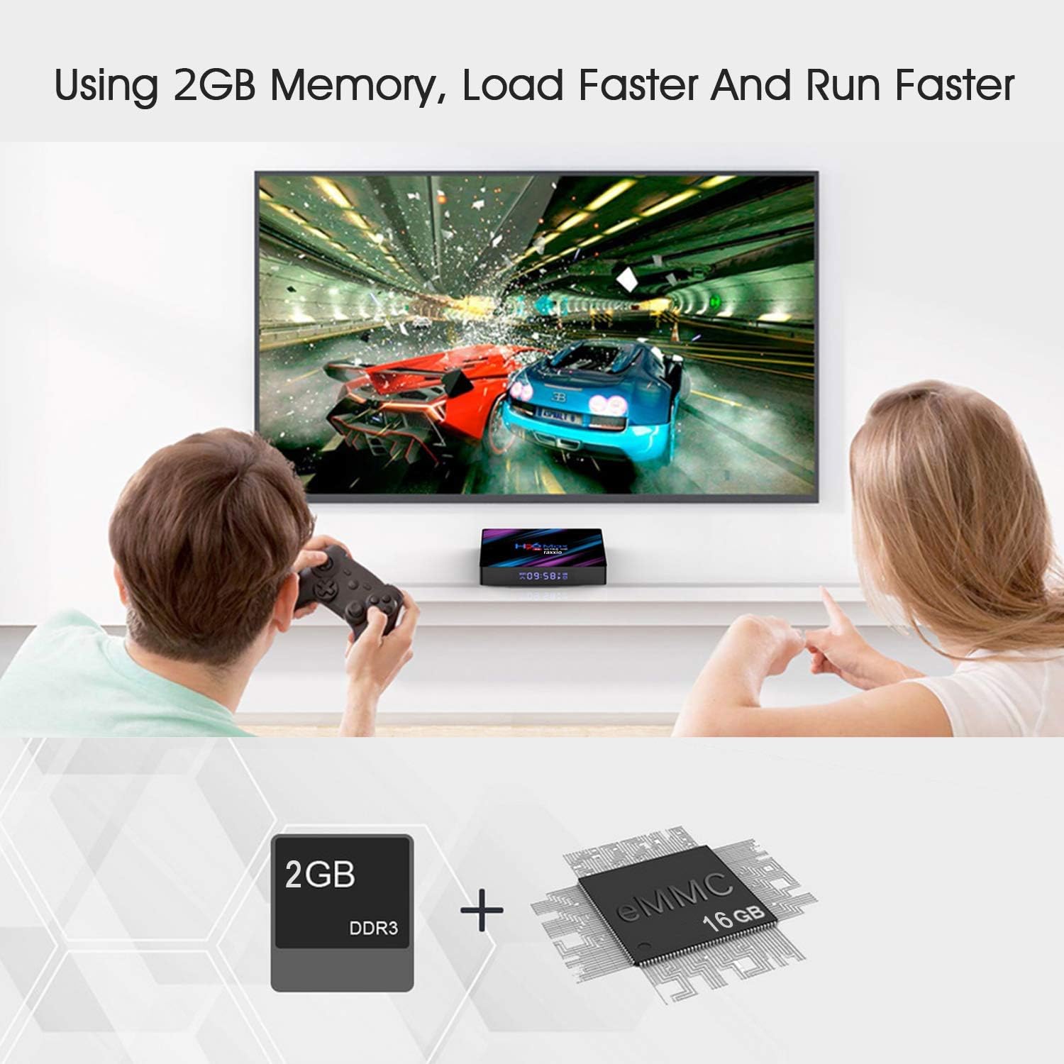 Raxxio H96 Max Android TV Box 9.0 with 2GB RAM 16GB ROM I 4K Smart Set Top Box Equipped RK3318 Quad-Core Processor 64bit Support 3D 2.4G/5G Dual