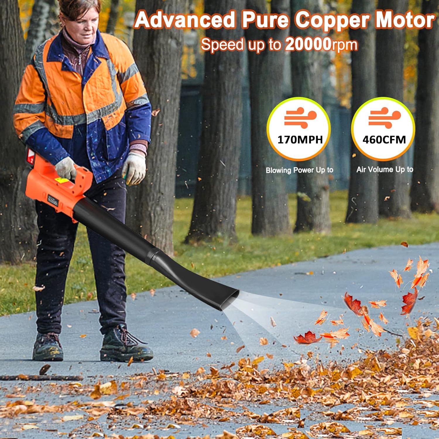 Leaf Blower, 460CFM 170MPH Leaf Blower Cordless with Battery and Charger, 6 Speeds Dial Electric Leaf Blower for Lawn Care