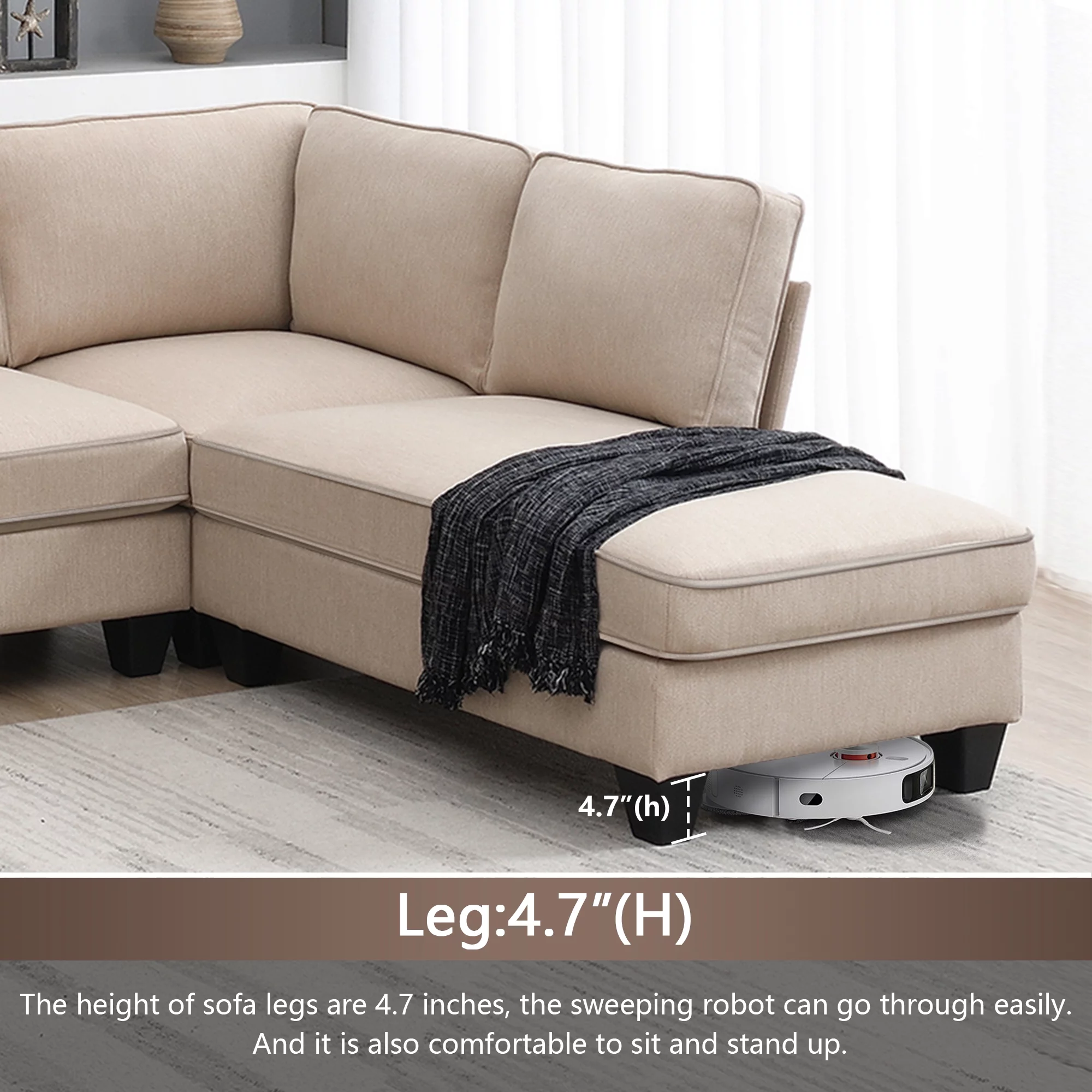 Modern L Shaped Sectional Sofa, 7 Seater Linen Modular Couch with Chaise Lounge and Convertible Ottoman for Living Room Office - Radiant Selections