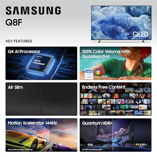 Samsung 65-Inch Class QLED Q8F 4K UHD Smart TV (2025 Model) Q4 AI Processor, 100% Color Volume with Quantum Dot, AirSlim Design, Endless Free Content
