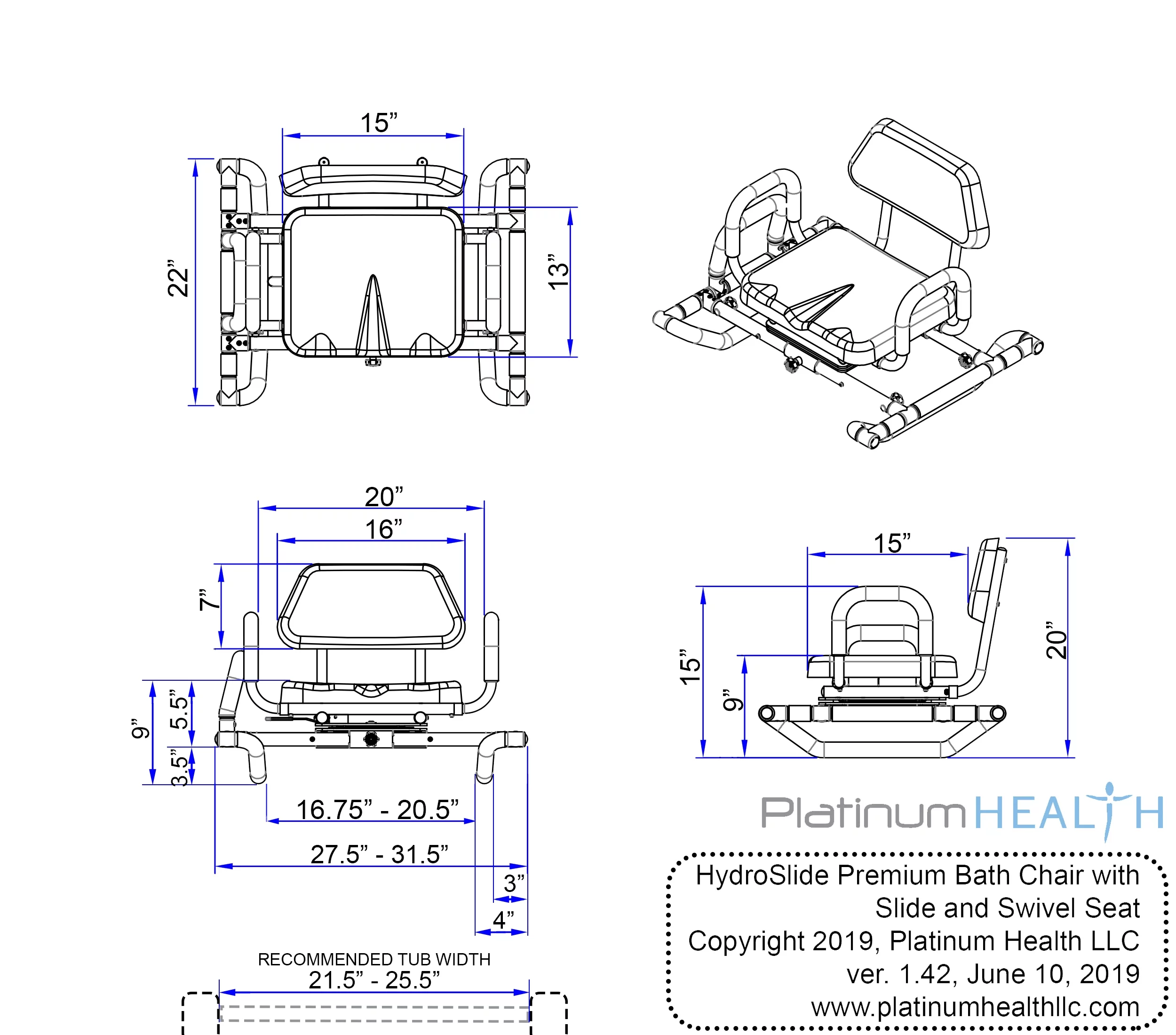 Platinum Health HydroSlide Bath and Shower Chair with Padded Swivel Seat