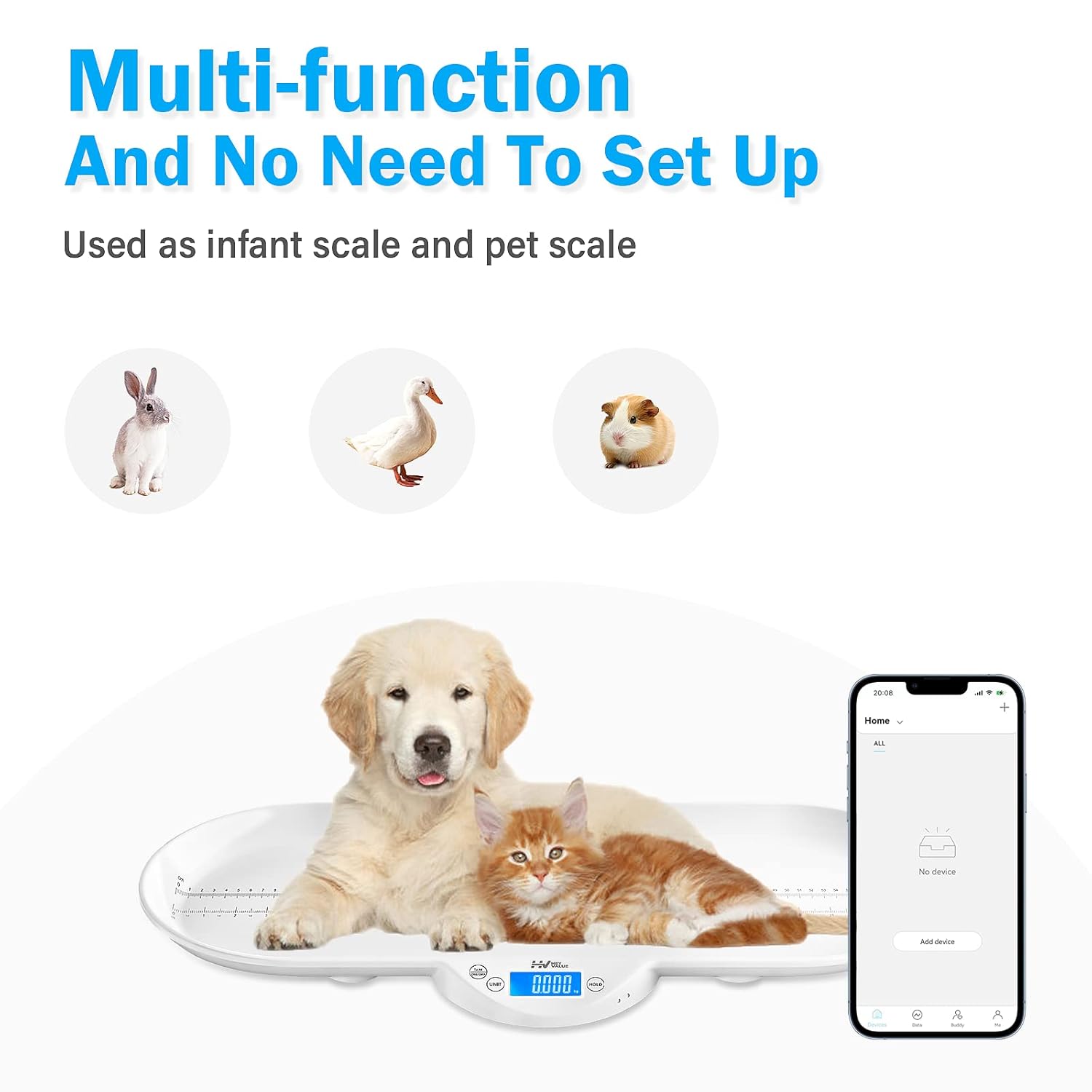 Smart Baby Scale, Pet Scale, Toddler Scale with App, Digital Weighing Scale for Newborn Infant Toddler Cat Puppy Animals with Auto Hold Function
