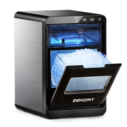 EUHOMY Nugget Ice Maker Countertop, 44Lbs/24H Pebble Ice Maker Machine, Self-Cleaning Pellet Ice Machine with Ice Scoop&Basket