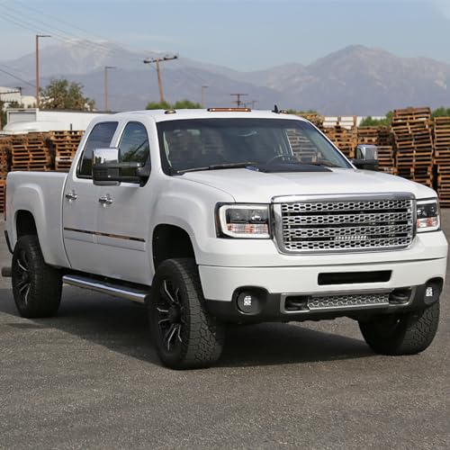 SPEC-D TUNING LED Light Bar Chrome Housing Projector Headlights Compatible with 2007-2013 GMC Sierra 1500 2500HD 3500HD Left + Right Pair Headlamps