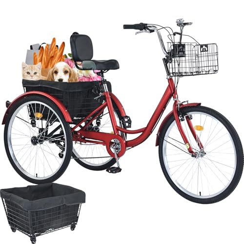 Upgraded Adult Tricycle, 7 Speed Tricycle for Adults with Front & Rear Baskets, 3 Wheel Bikes for Adults, Adult Tricycles for Women Men Seniors