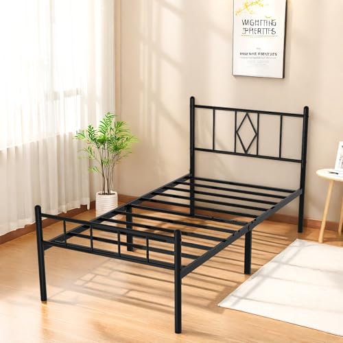 Full Size Bed Frame, 14 Inch Metal Platform Bed with Iron-Art Headboard & Footboard, Classic Bed Frame with Heavy Duty Metal Slats Support