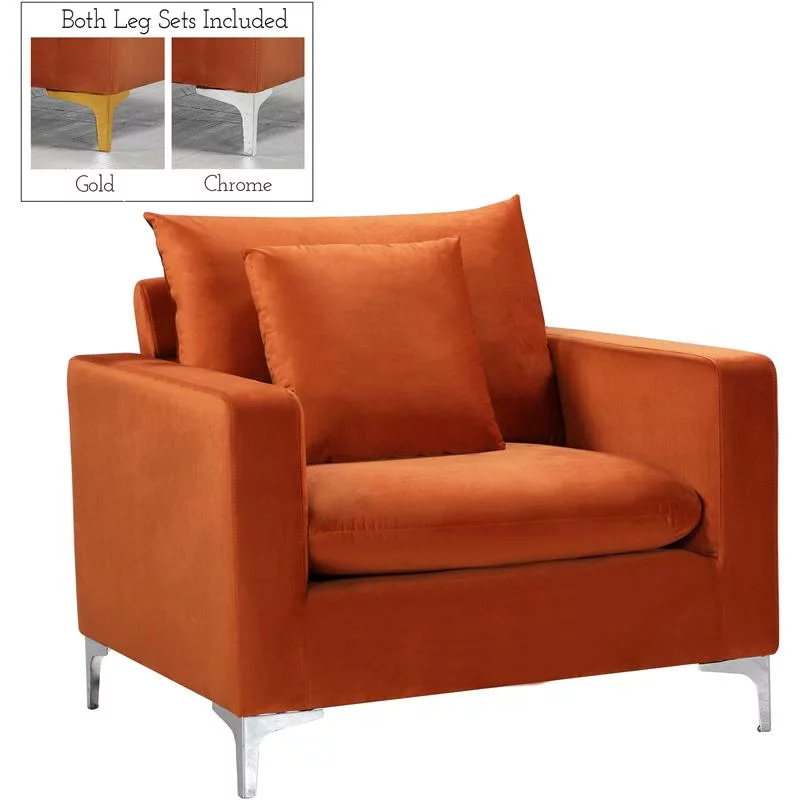 Home Square 2 Piece Upholstered Velvet Accent Chair Set in Cognac Orange