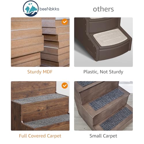 beeNbkks Dog Stairs Furniture, Extra Wide Wooden Pet Steps for Medium Large Dogs and Cats