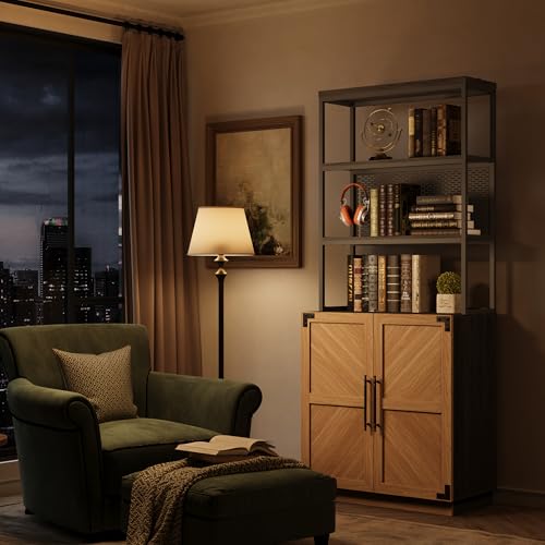 SICOTAS Book Shelf Bookcases with Storage - 75.3” Tall Book Shelves Case 5 Tier Large Modern Bookshelf Case with Door