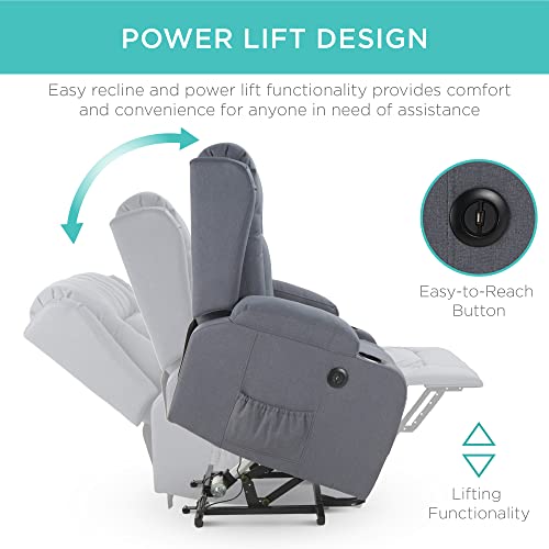 Best Choice Products Modern Linen Electric Power Lift Chair, Recliner Massage Chair, Adjustable Furniture for Back, Legs w/ 3 Positions, USB Port
