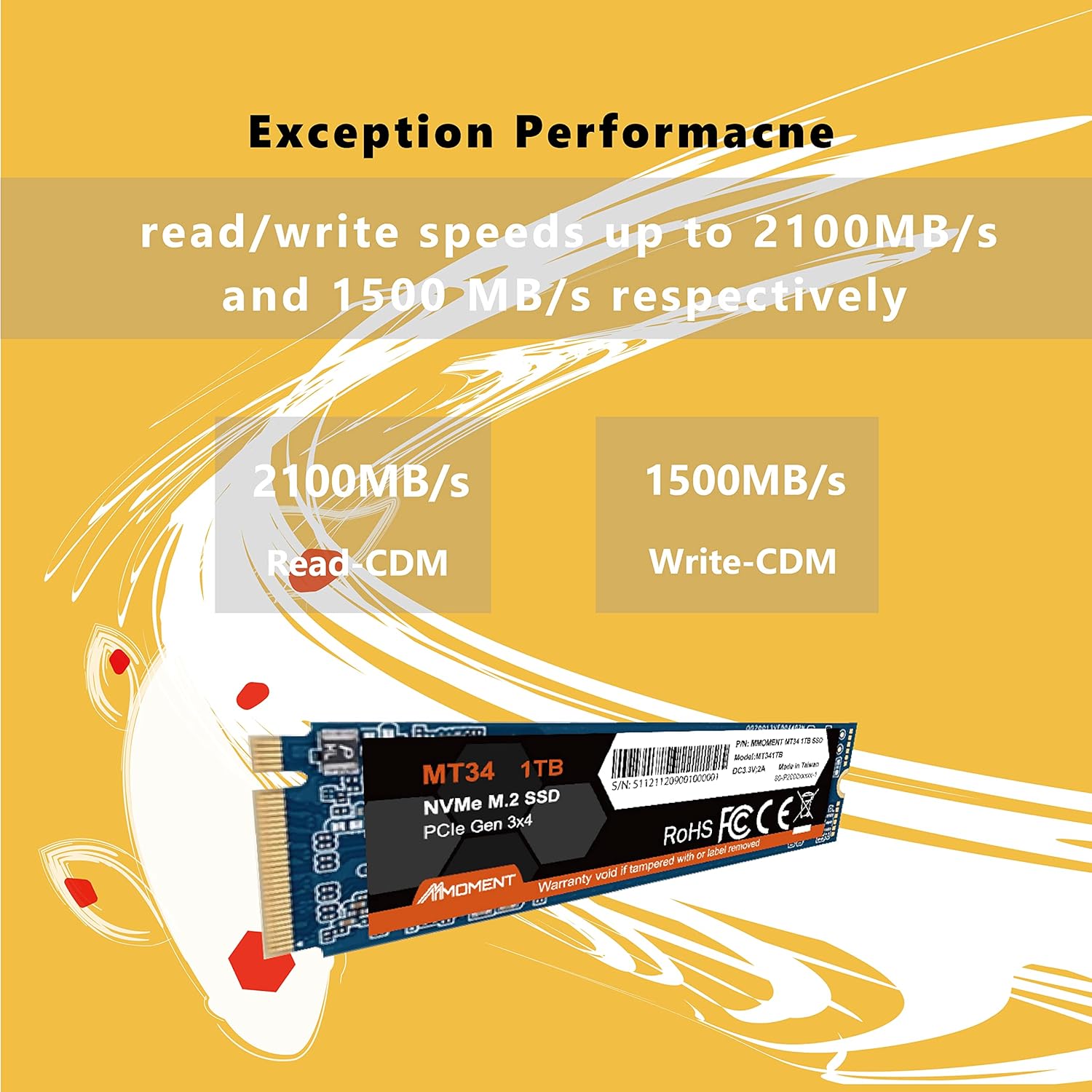 Mmoment 1TB NVMe M.2 2280 PCIe Gen 3x4, Solid State Drive Internal SSD