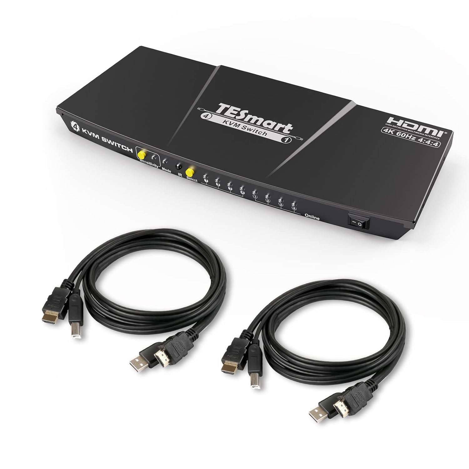 TESmart Newest HDMI KVM Switch 4 Port 4K@60Hz Ultra HD 4x1 with 2 Pcs 5ft KVM Cables Supports Keyboard & Mouse Pass Through USB 2.0 Device (Black)