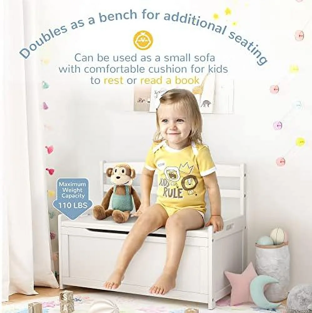 TJUNBOLIFE Toy Box Chest  White Rubber Wood Toy Box for Boys Girls  Large  Cabinet/Flip-Top Lid/Safety Hinge  Toy  Organizer Trunk for Nursery