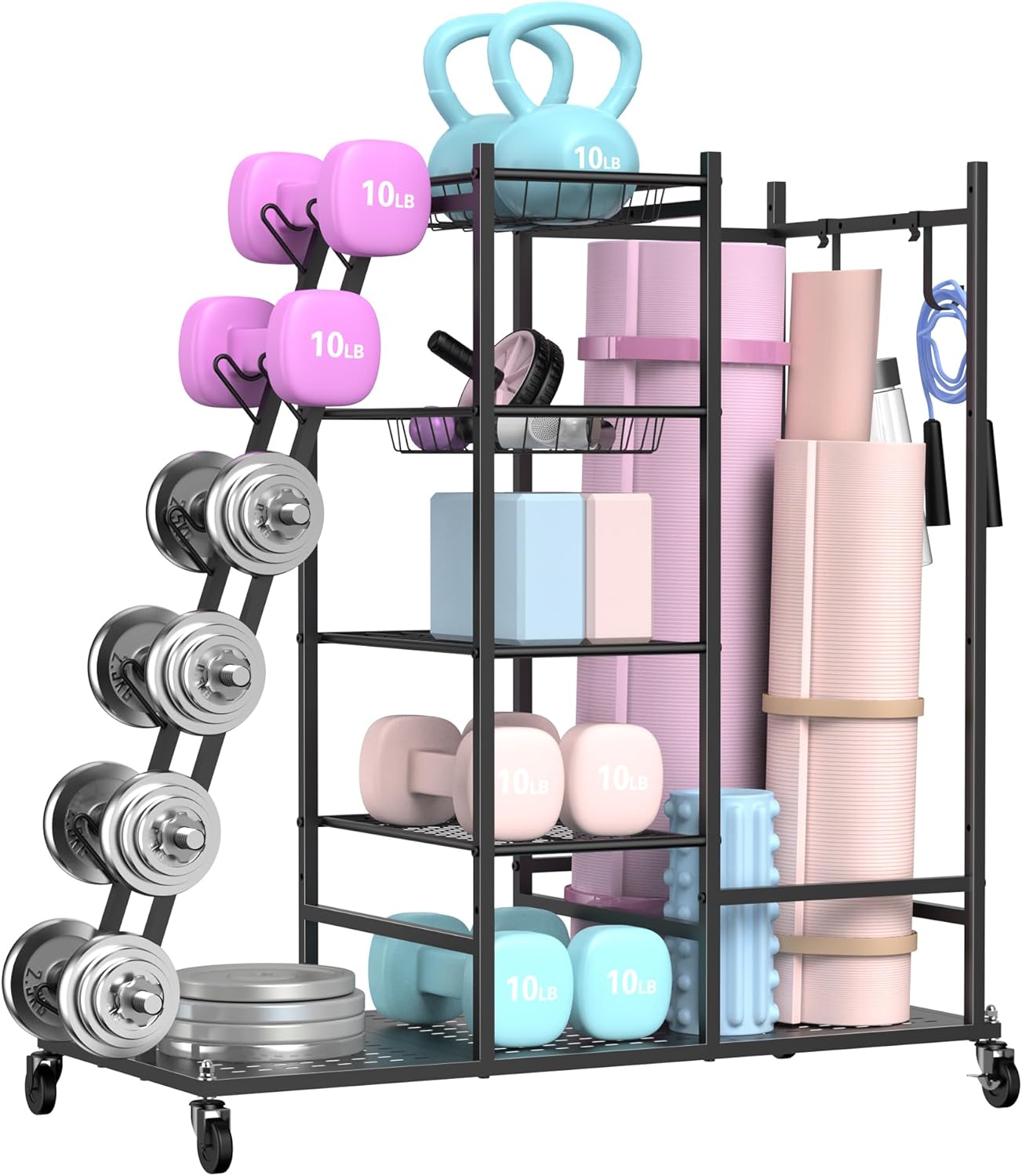 PLKOW Weight Rack for Dumbbells, Home Gym Storage for Dumbbells Yoga Mat Kettlebells and Gym Equipment