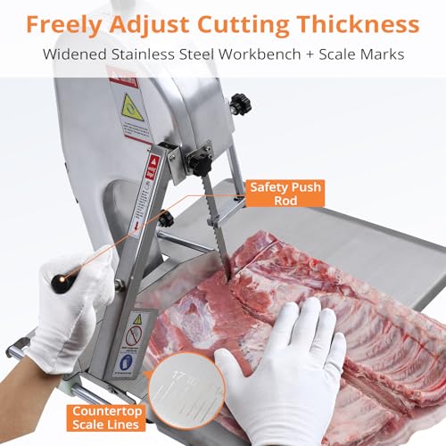 Electric Bone Saw Machine, 750W Meat Saw for Butchering, 0.39～6.7 Inches Cutting Thickness with 6 Saw Blades