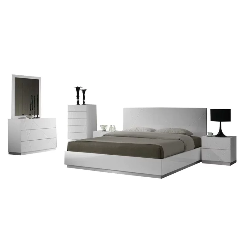 Naples 5-Piece Modern Bedroom Set, White, King