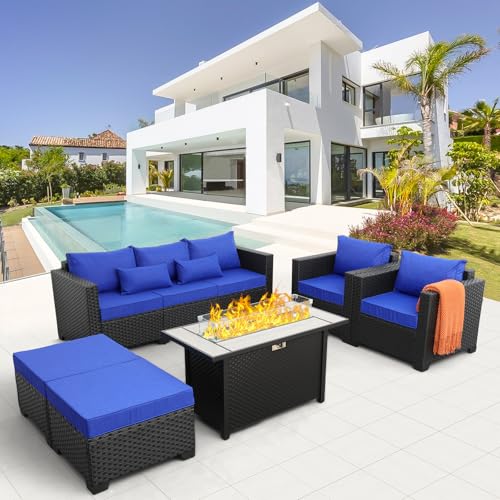 Rattaner Patio Wicker Furniture Set 6 Pieces Outdoor HDPE Wicker Conversation Couch Sectional Chair Sofa Set with Grey Cushions