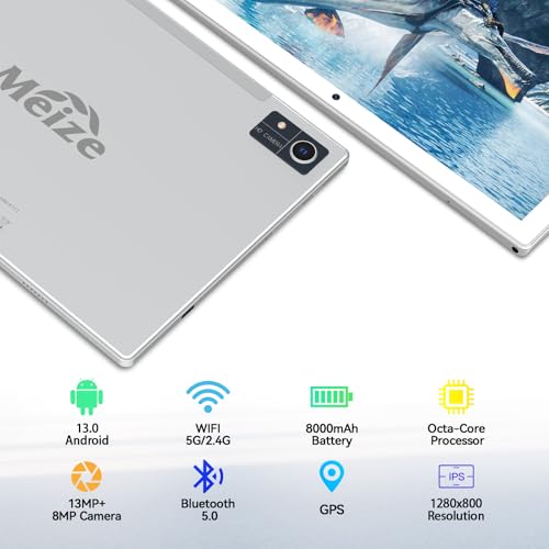 Latest Android 13 Tablet, Octa-Core Processor+128GB+16(8+8 Expand) GB, 10.1 inch Tablet with 8000mAh Battery, 1280x800 HD Screen, 5G WiFi