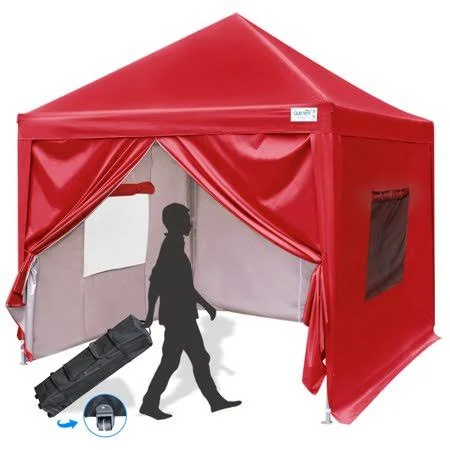 Upgraded Quictent 8x8 EZ Pop Up Canopy Gazebo Party Tent with 4 Sidewalls and Mesh Windows 100% Waterproof-9 Colors (Red)
