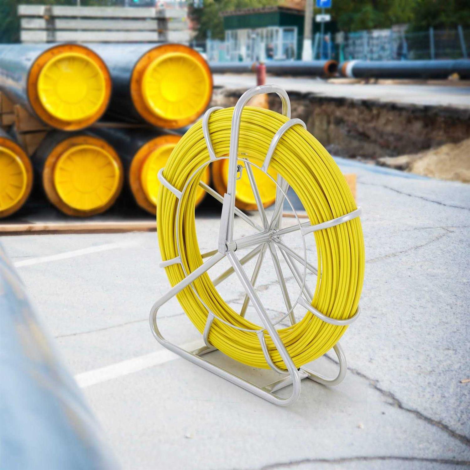 VEVOR Fish Tape Fiberglass 600 ft. x 5/16 in. Non-Conductive Duct Rodder Fishtape with Steel Reel Stand for Electrical Conduit