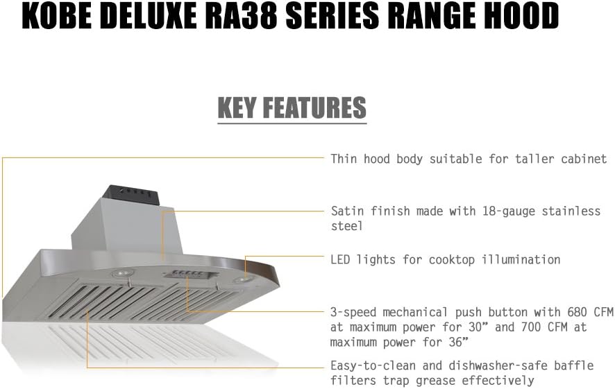 KOBE Range Hoods RA3836SQB-5 Under Cabinet Range Hood, 36-Inch, Stainless steel