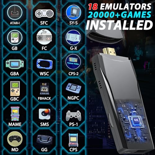 Wireless Retro Game Console Stick, Nostalgia Gaming Stick, Plug & Play TV Video Gaming Stick with 20000+ Games Built-in, 18 Retro Emulators 64G