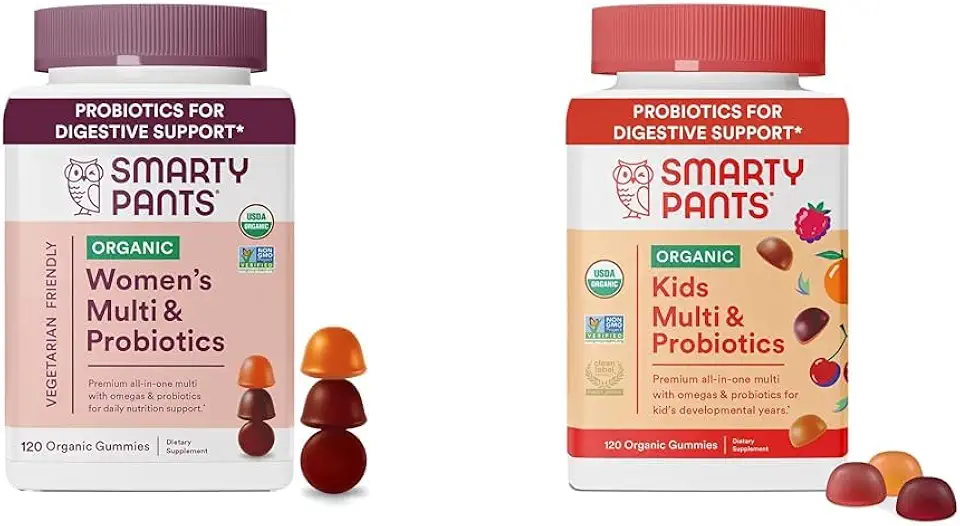 SmartyPants Organic Women's and Kids Multivitamin Gummies with Probiotics, Omega 3, Vitamins D3, B12, C, Zinc, 120 Count - Kansas Nuitrition - HNZSDS