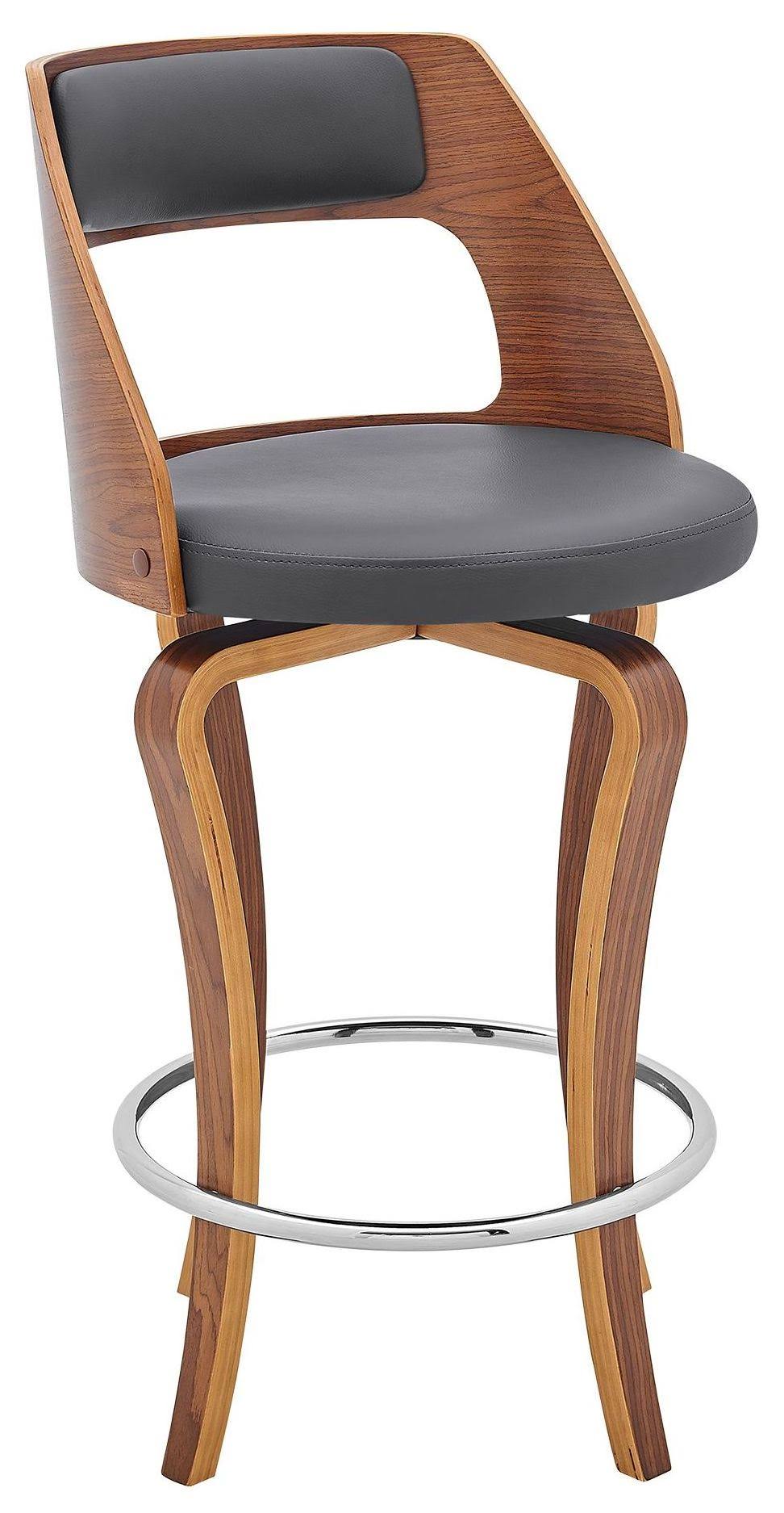 Armen Living Grady 26x22 Swivel Gray Faux Leather and Walnut Wood Bar Stool